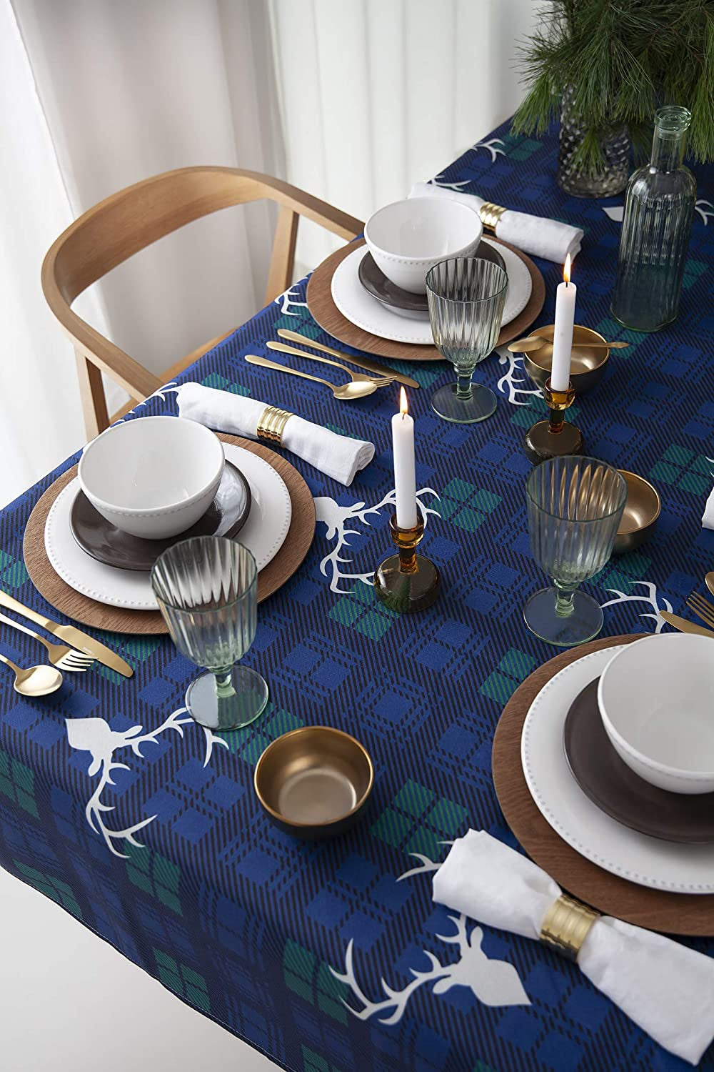 Blue Tartan Christmas Table Cloth Rectangle Table Cloths (59" X 86", Traditional)