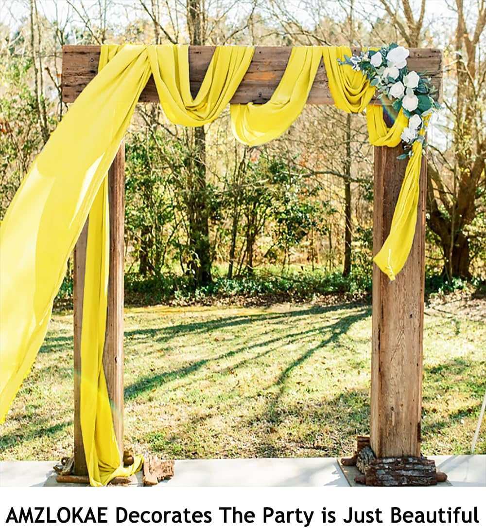 2 Panels 18FT Yellow Chiffon Wedding Arch Drapes | 6 Yards Sheer Fabric for Draping | Elegant Voile Decorations for Ceremony & Reception | Soft, Wrinkle-Free, Reusable