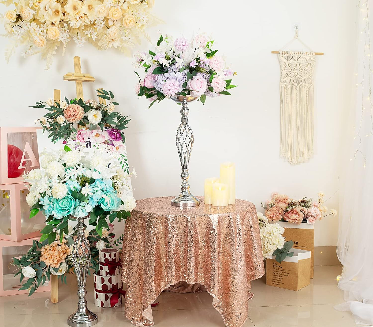 Wedding Centerpieces for Reception Tables, Twist Candleholder Stands Ornaments, Metal Centerpieces Wedding T-Stage Road-Leading Scene Decor Home Flower Arrangement Ornaments