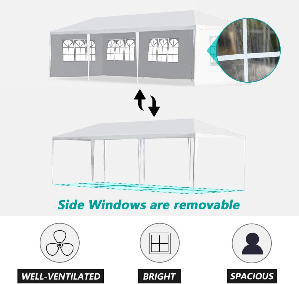 Gazebo Tent 10'X30' Canopy Tent Outdoor Gazebo Canopy Wedding Party Tent Heavy Duty Gazebo Pavilion, White (10X30Ft 5 Removable Sidewalls)