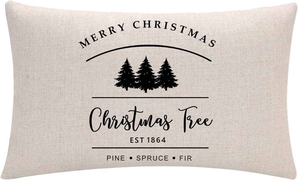 Black Christmas Decorations Farmhouse Christmas Throw Pillow Cover 12X20 Inch Farm Fresh Christmas Tree Cushion Pillowcases for Christmas Decor
