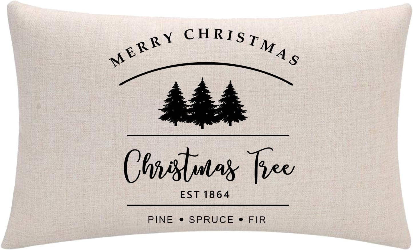 Black Christmas Decorations Farmhouse Christmas Throw Pillow Cover 12X20 Inch Farm Fresh Christmas Tree Cushion Pillowcases for Christmas Decor
