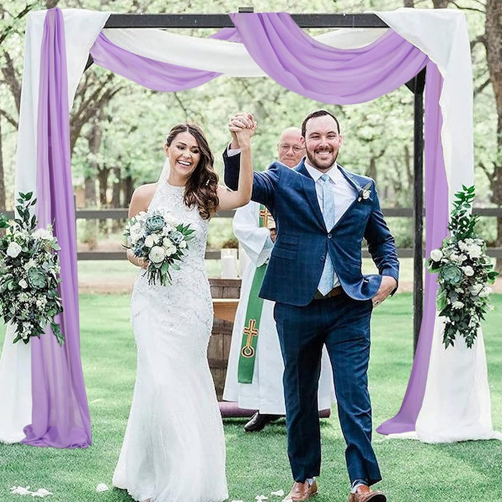 White Chiffon Wedding Arch Drapes - 2 Panels 18FT Voile, 6 Yards, Perfect for Ceremonies, Receptions, and Photo Backdrops | Elegant Sheer Fabric