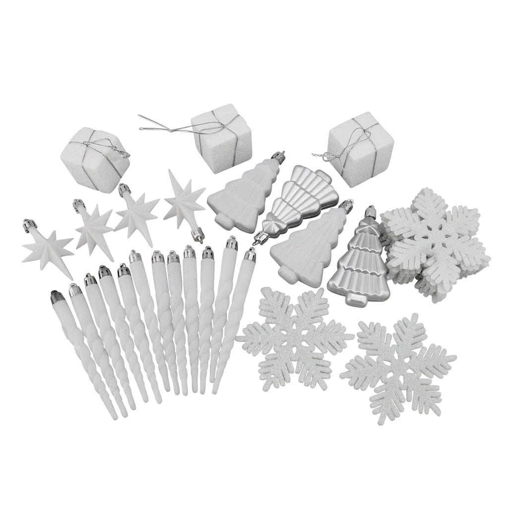 125Ct Shatterproof 4-Finish Christmas Ornament Set 5.5" - White/Silver