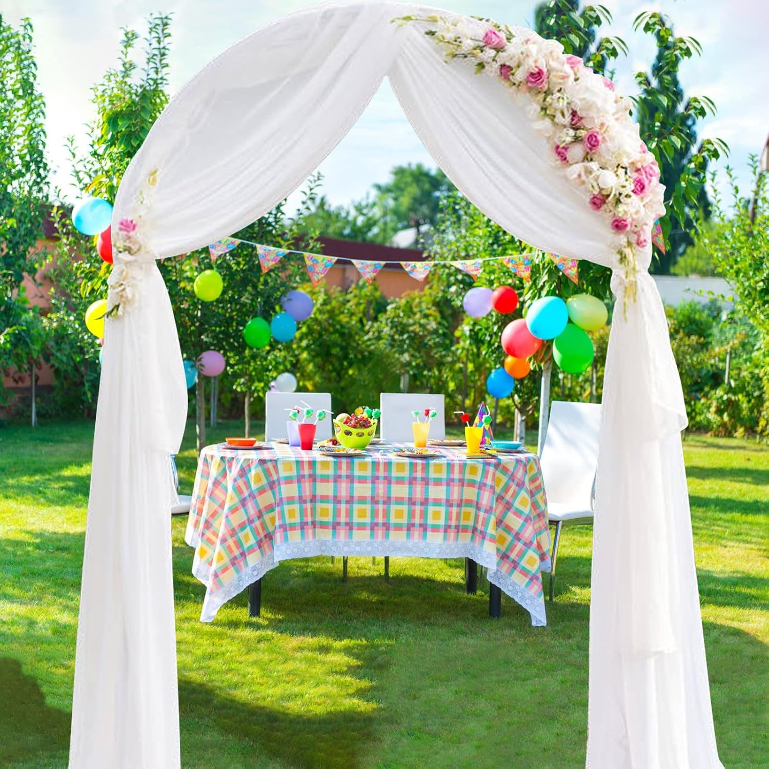 Wedding Arch Draping Fabric 2 Panel 216 Inch White Chiffon Fabric Drapery Backdrop Curtain Draping Voile Swag for Wedding Ceremony Party Archway Stage Decoration