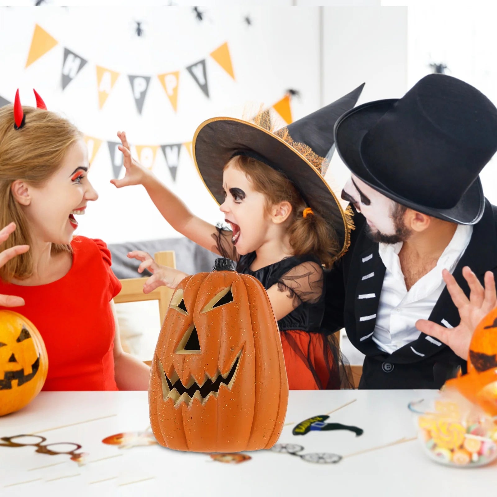 Halloween Pumpkin Lights LED Halloween Orange Plastic