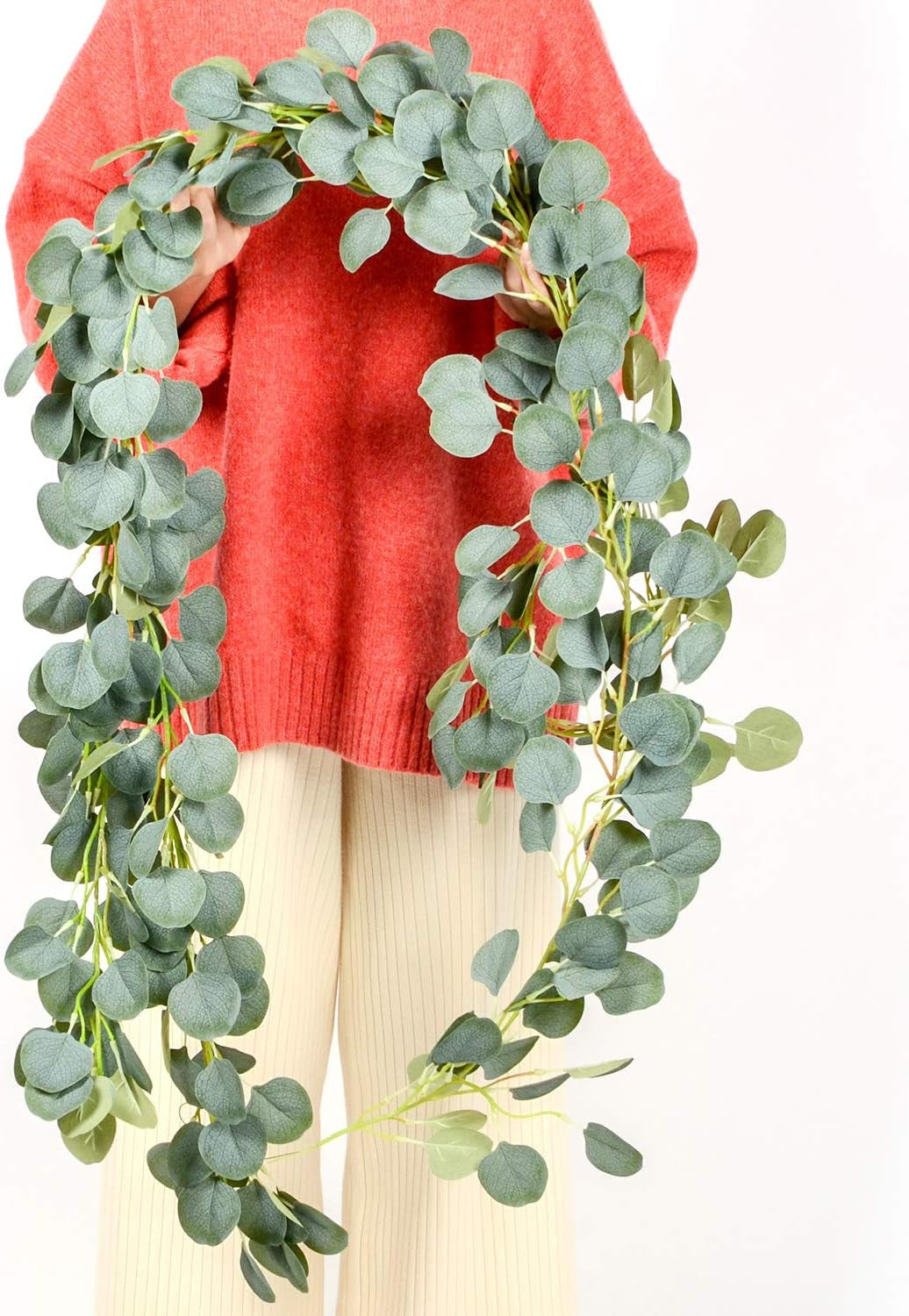 2Pack Artificial Eucalyptus Garland, 6 Ft Faux Silk Eucalyptus Leaves Vines Handmade Garland Greenery Wedding Backdrop Arch Wall Decor