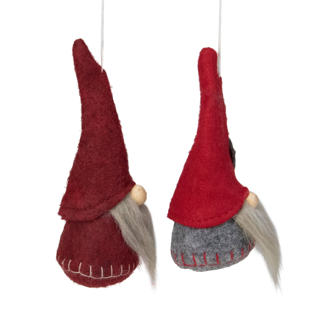 Santa Christmas Gnomes Ornaments - 4" - Burgundy and Red - Set of 2
