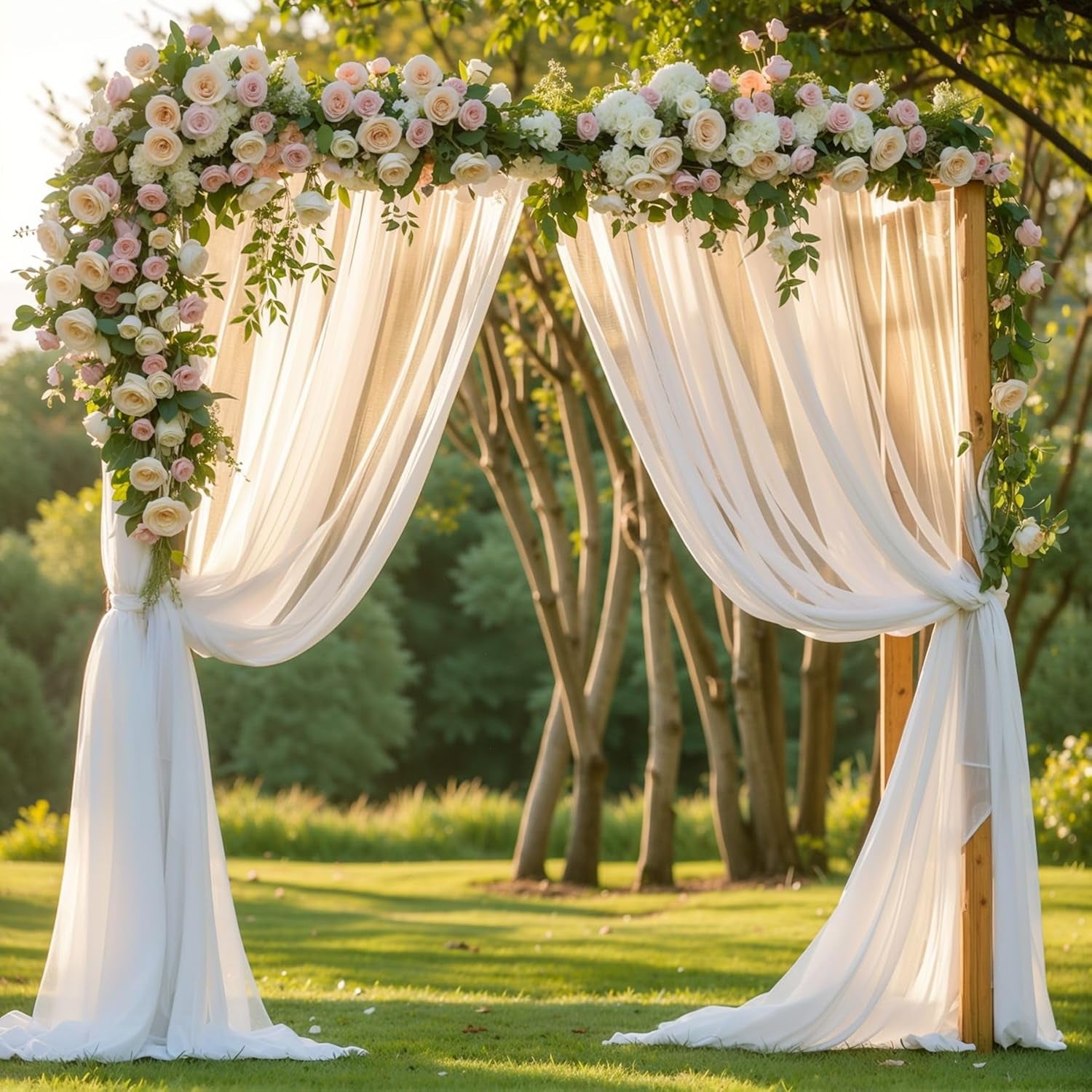 Wedding Arch Draping Fabric,1 Panel 18FT White Drapes Chiffon Fabric Drapery Decorations for Ceremony Reception Party Ceiling Backdrop