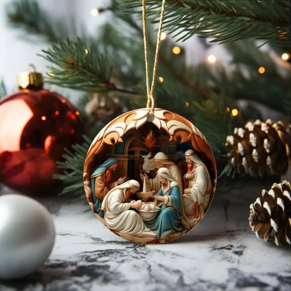 New 2D Creative Painted Nativity Christmas Pendant Christmas Tree Ornaments Acrylic Hangable Christmas Decoration Home Decor
