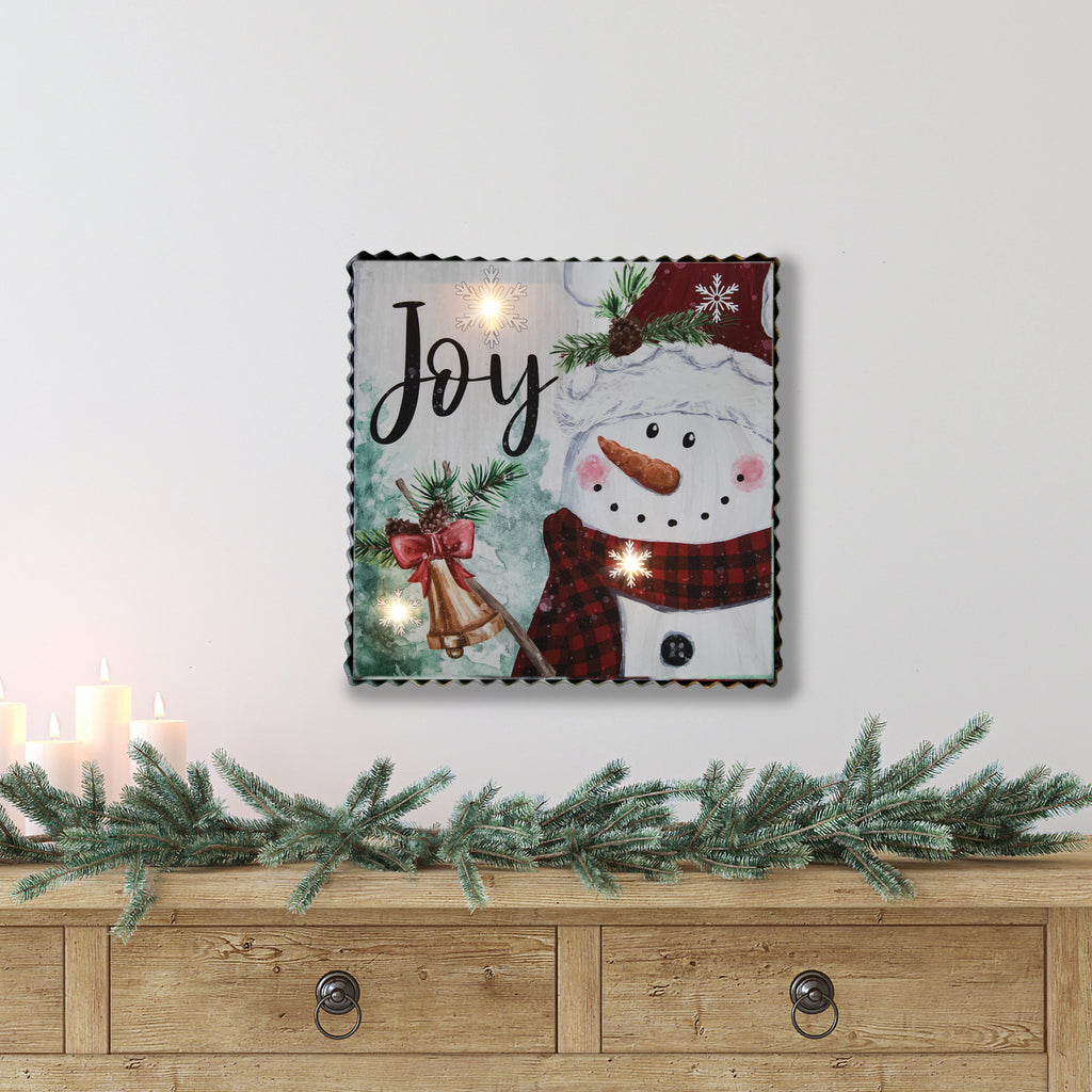 12" LED Lighted 'Joy' Snowman Christmas Canvas Wall Art
