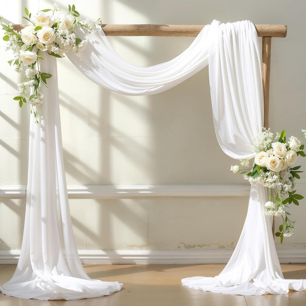 Wedding Arch Draping Fabric,2 Panels 18FT White Wedding Arch Drapes Chiffon Fabric Drapery Arch Decorations for Ceremony Reception Party Ceiling Backdrop