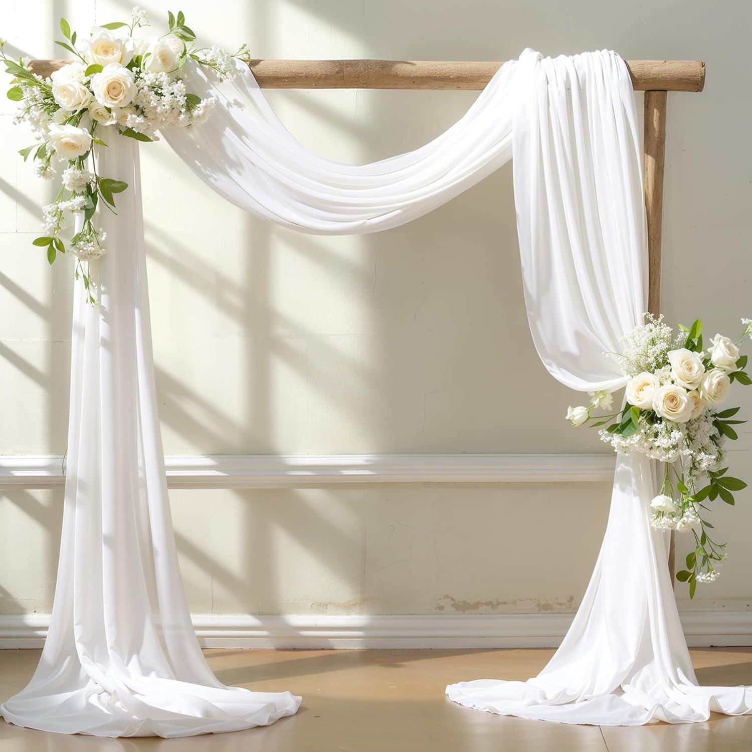 Wedding Arch Draping Fabric,2 Panels 18FT White Wedding Arch Drapes Chiffon Fabric Drapery Arch Decorations for Ceremony Reception Party Ceiling Backdrop