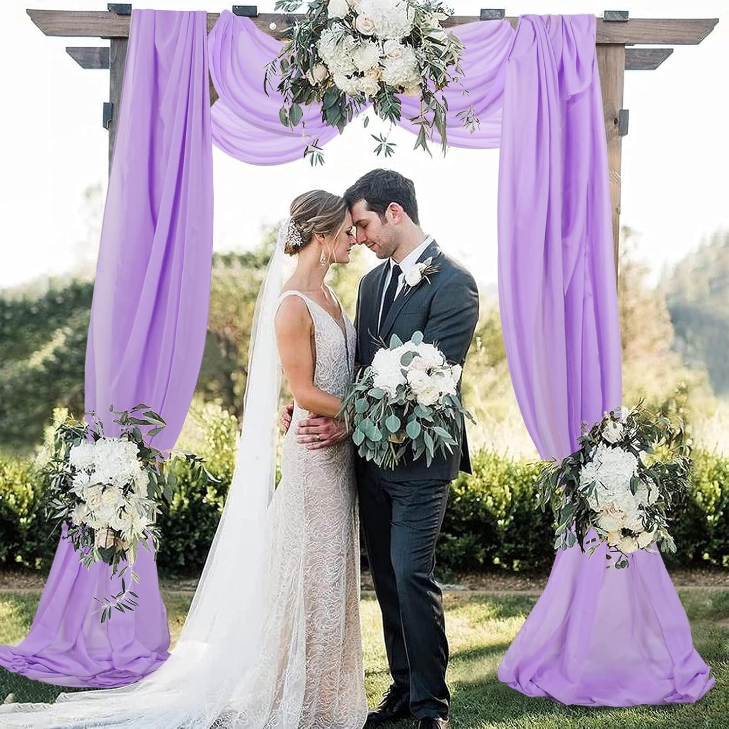 Lavender Wedding Arch Drapes 2 Panels 18FT Chiffon Fabric Drapery Voile Wedding Archway 6 Yards Wedding Ceremony Reception Swag Decorations Lilac Sheer Fabric for Draping Wedding Fabrics