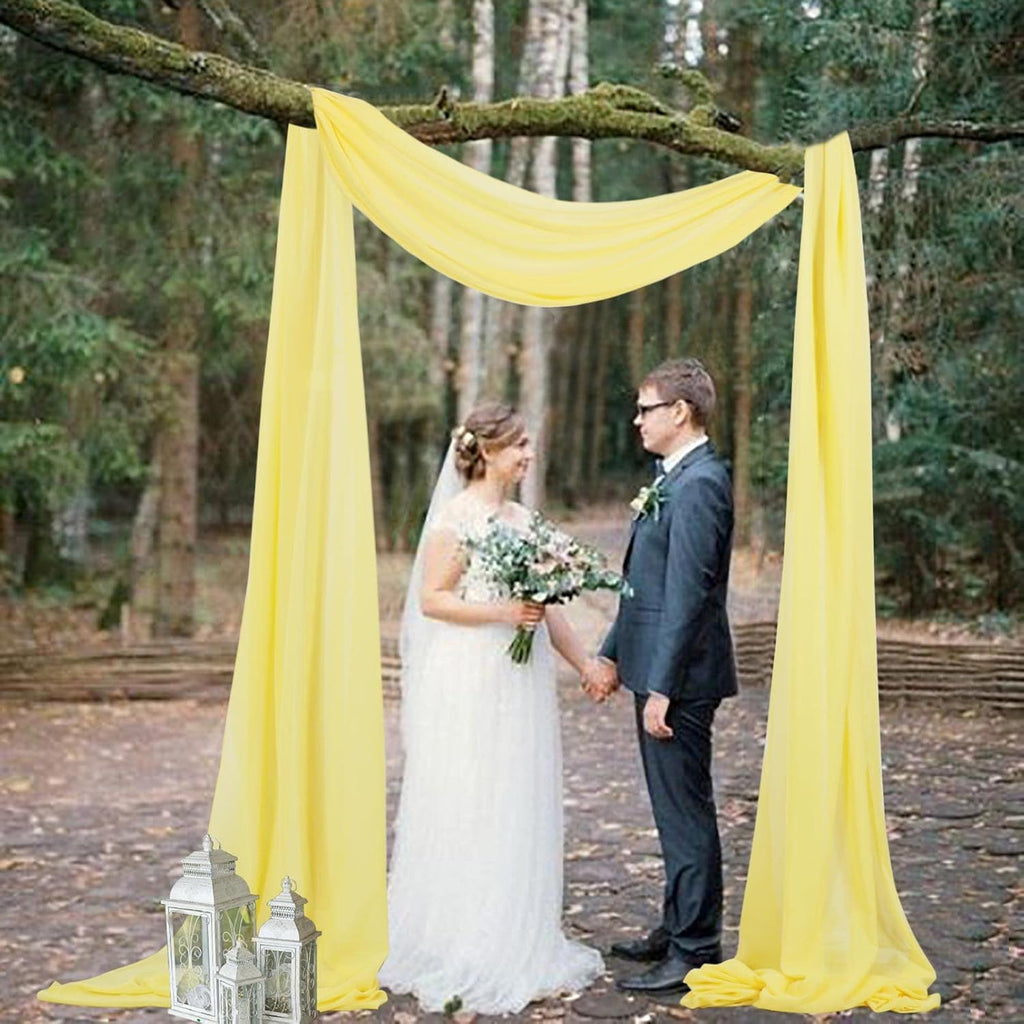 2 Panels 18FT Yellow Chiffon Wedding Arch Drapes | 6 Yards Sheer Fabric for Draping | Elegant Voile Decorations for Ceremony & Reception | Soft, Wrinkle-Free, Reusable