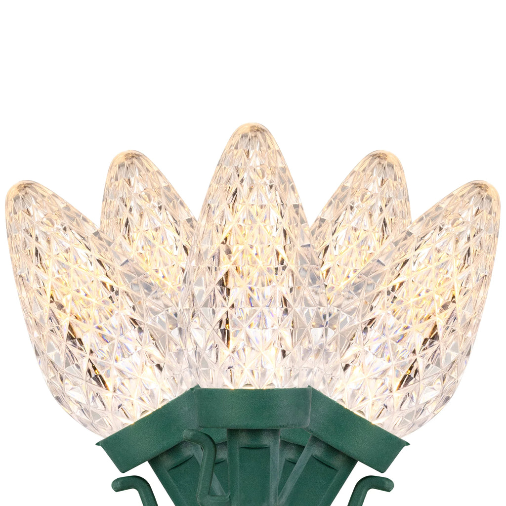 100Ct Warm White LED Faceted C9 Christmas Lights, 66Ft Green Wire