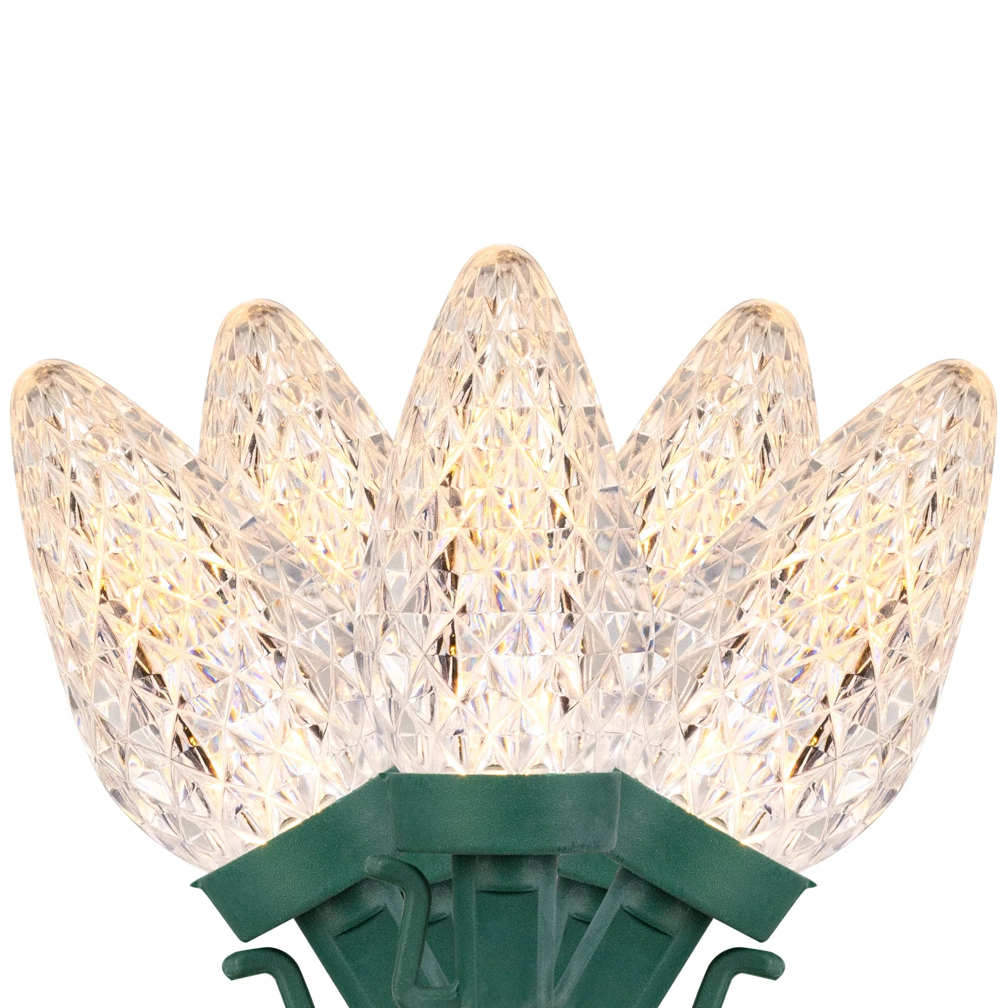 100Ct Warm White LED Faceted C9 Christmas Lights, 66Ft Green Wire