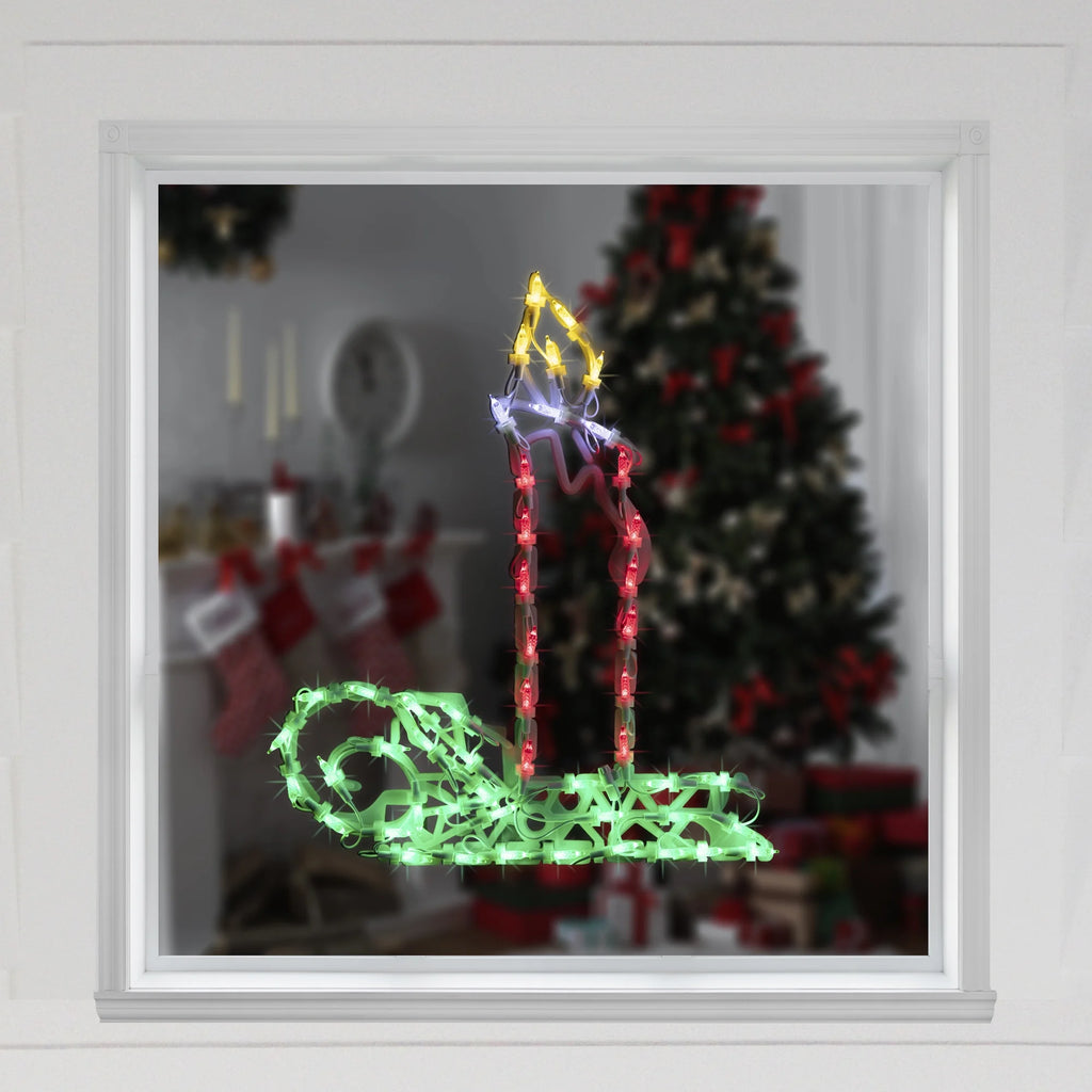 LED Lighted Candle Christmas Window Silhouette - 17.5" - Multicolor Lights
