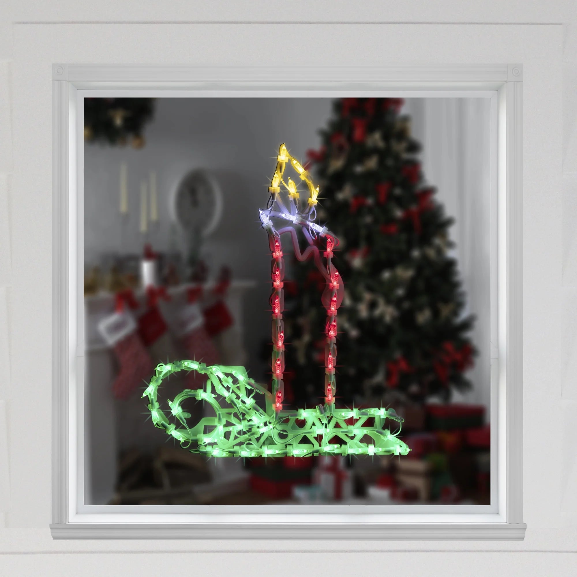 LED Lighted Candle Christmas Window Silhouette - 17.5" - Multicolor Lights
