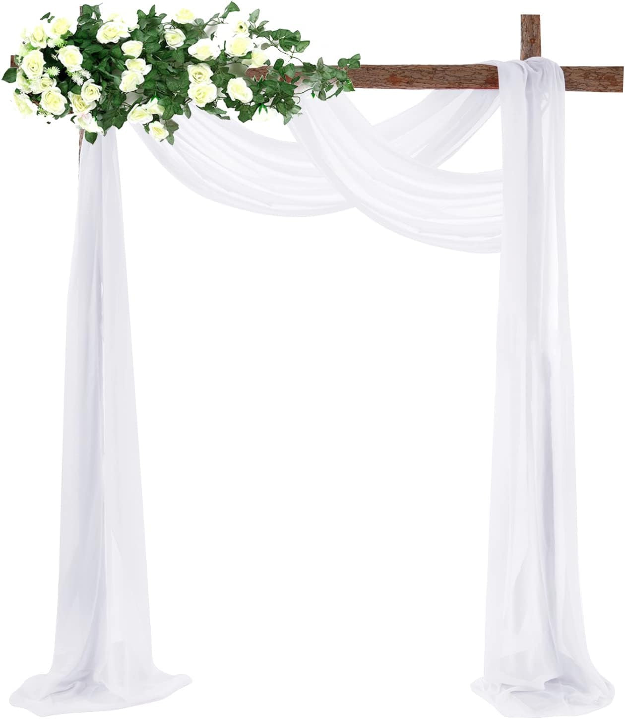 Wedding Arch Draping Fabric 2 Panel 216 Inch White Chiffon Fabric Drapery Backdrop Curtain Draping Voile Swag for Wedding Ceremony Party Archway Stage Decoration