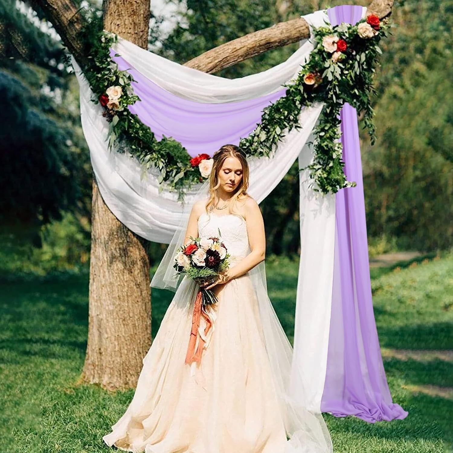 White Chiffon Wedding Arch Drapes - 2 Panels 18FT Voile, 6 Yards, Perfect for Ceremonies, Receptions, and Photo Backdrops | Elegant Sheer Fabric