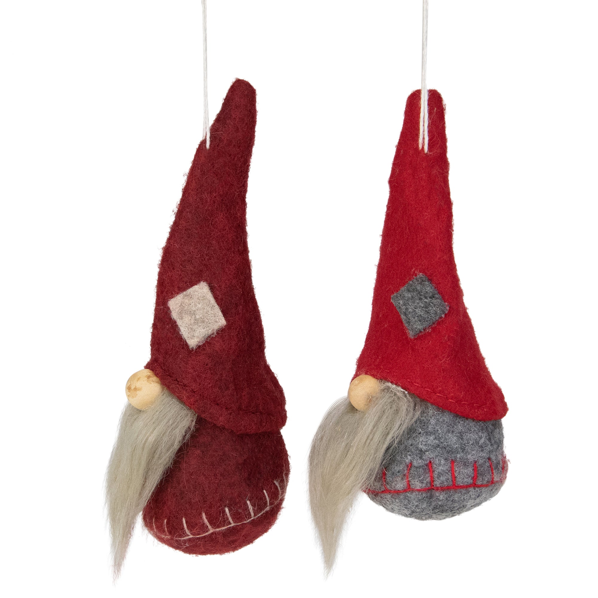Santa Christmas Gnomes Ornaments - 4" - Burgundy and Red - Set of 2