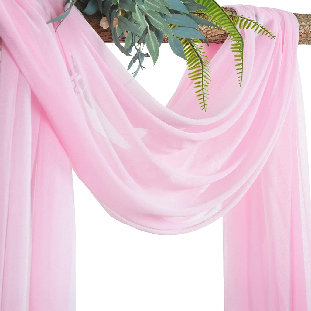 Wedding Arch Draping Fabric 2 Panel Chiffon Fabric Arch Drapes Backdrop Curtain for Wedding Ceremony Arbor Archway Party Reception Swag Decorations (White & Pink)