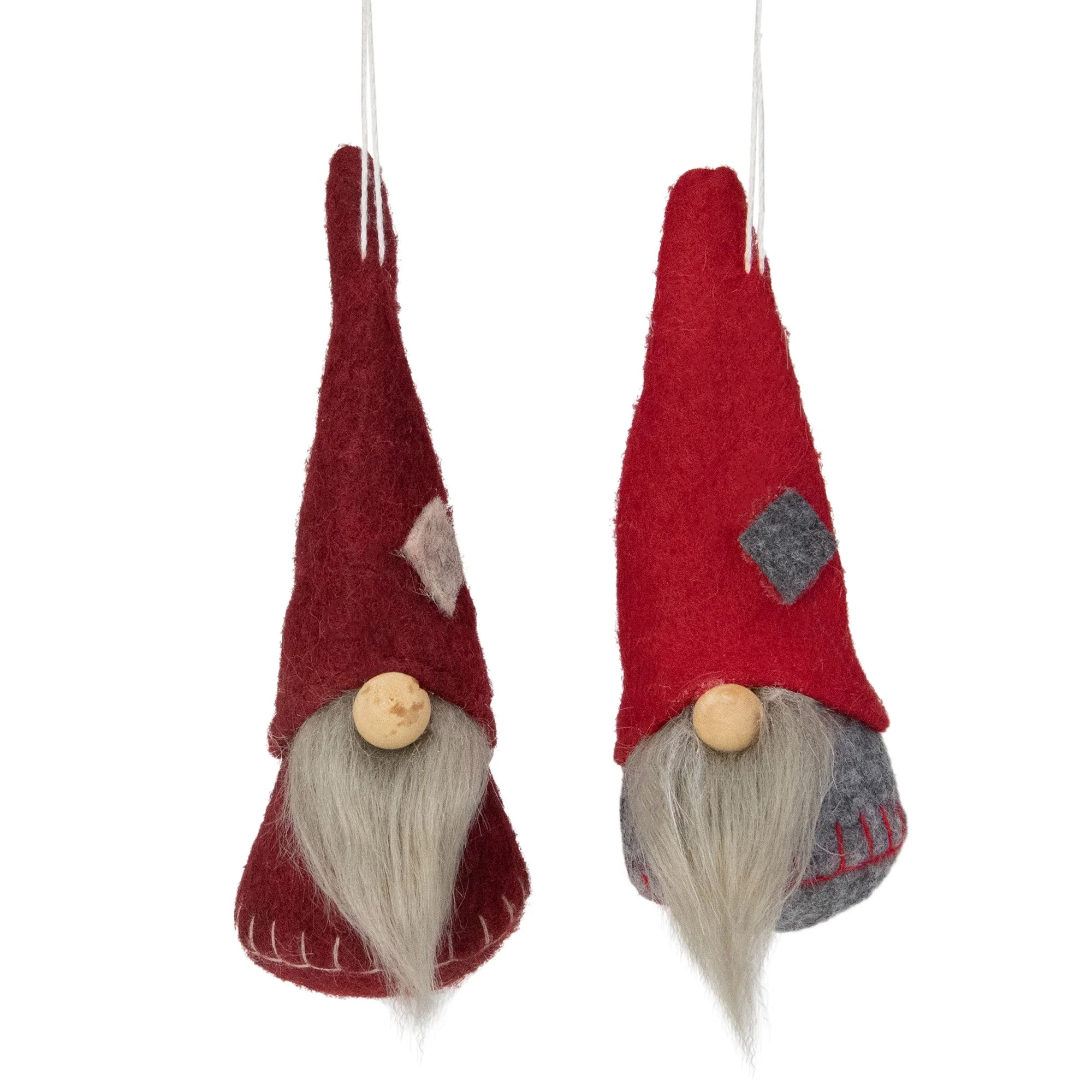 Santa Christmas Gnomes Ornaments - 4" - Burgundy and Red - Set of 2