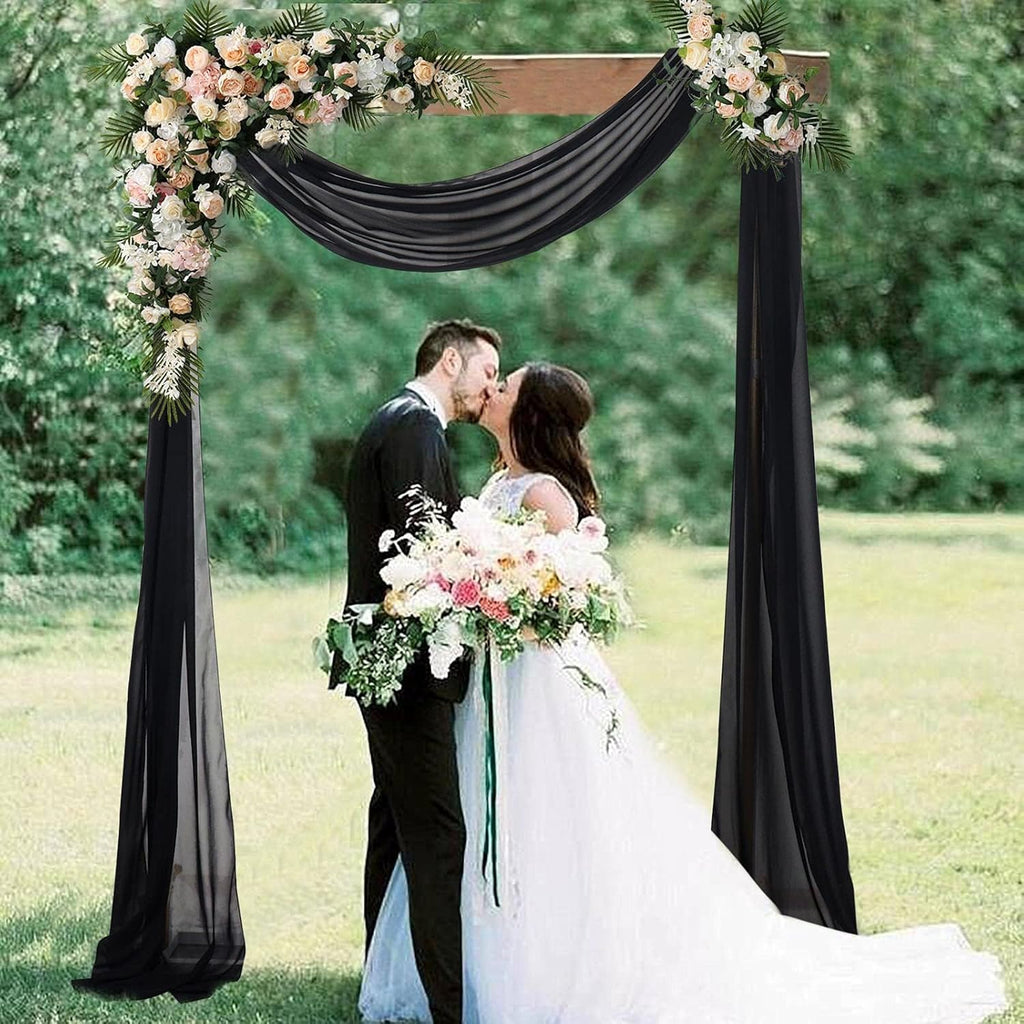 Wedding Arch Drapes - 2 Panels, 18FT Black Chiffon Fabric Drapery Voile for Wedding Archway & Reception Decorations