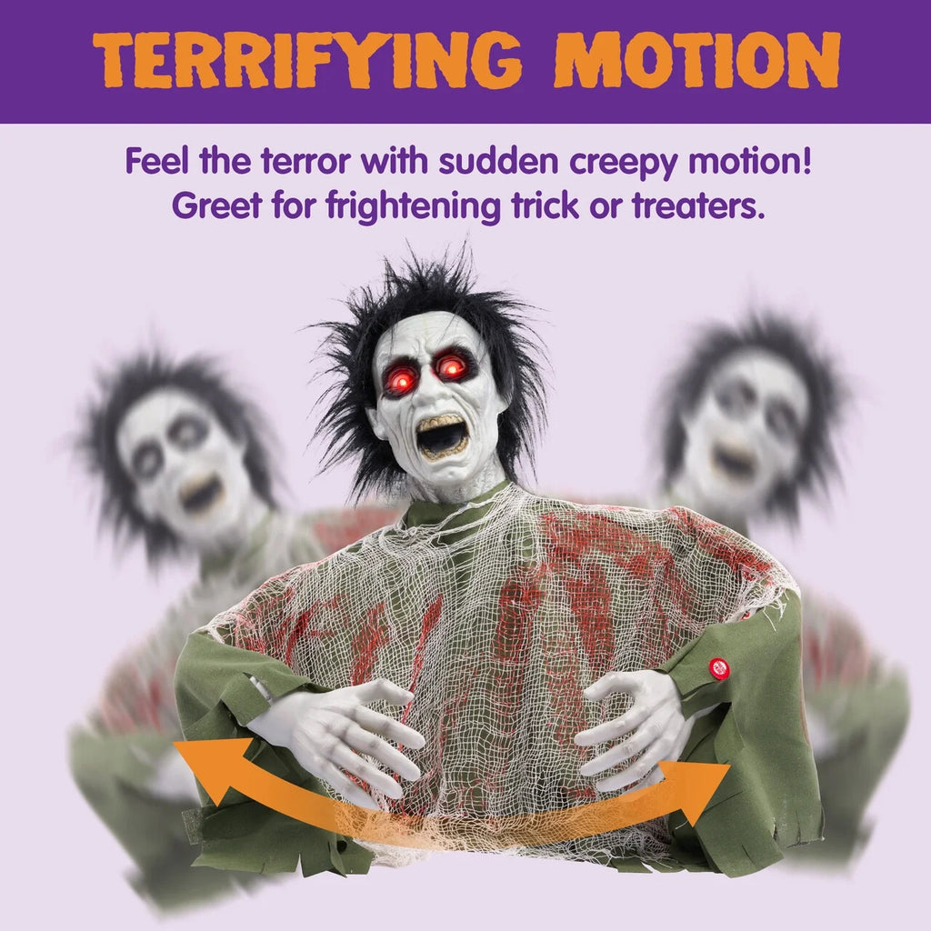 Halloween Decorations Outdoor,Animatronics Groundbreakers with Sound & Glowing Eyes for Graveyard,Zombie Props Halloween outside Decor