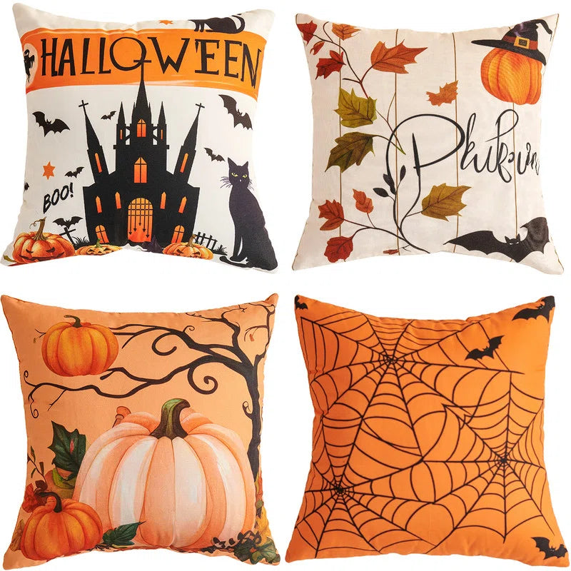 Set of 4 Halloween Pillow Covers,18"X18" Halloween Decorations Pillow Cases(No Pillow)
