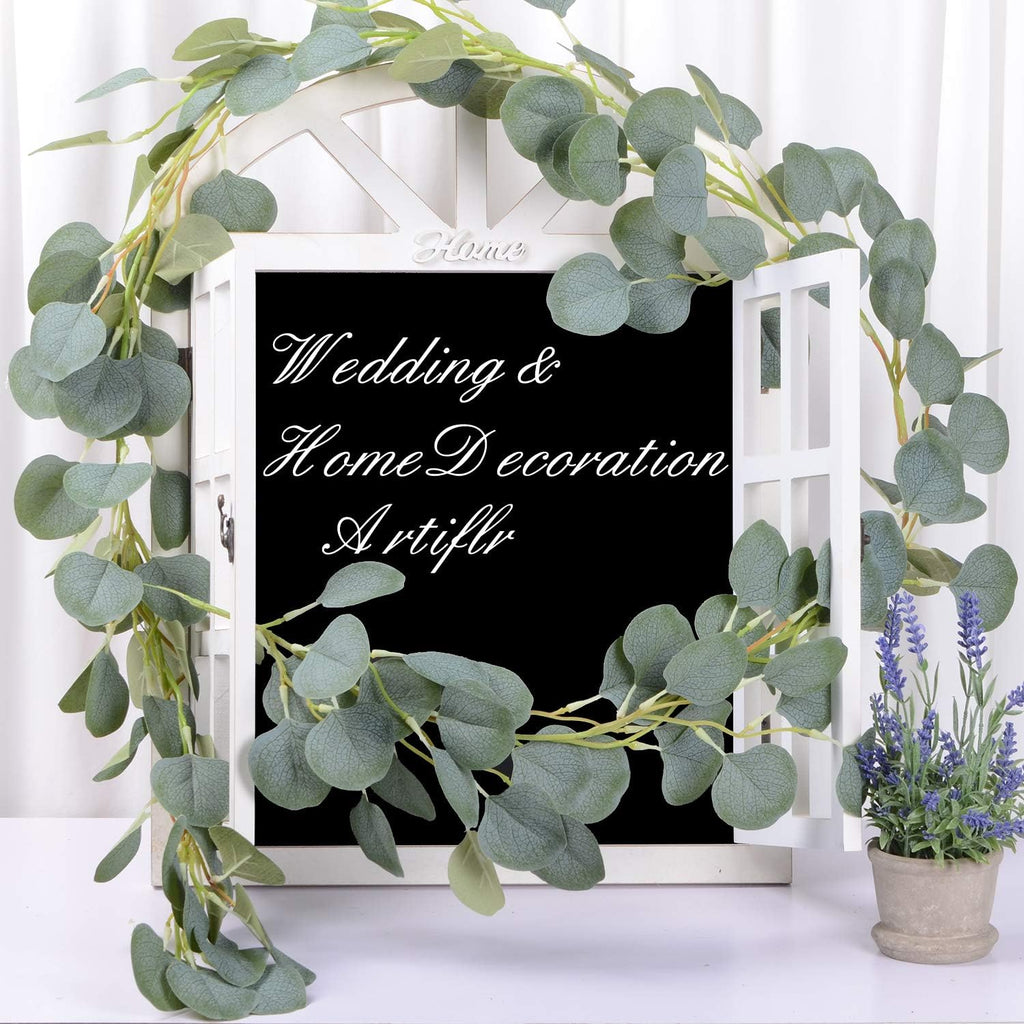 2Pack Artificial Eucalyptus Garland, 6 Ft Faux Silk Eucalyptus Leaves Vines Handmade Garland Greenery Wedding Backdrop Arch Wall Decor