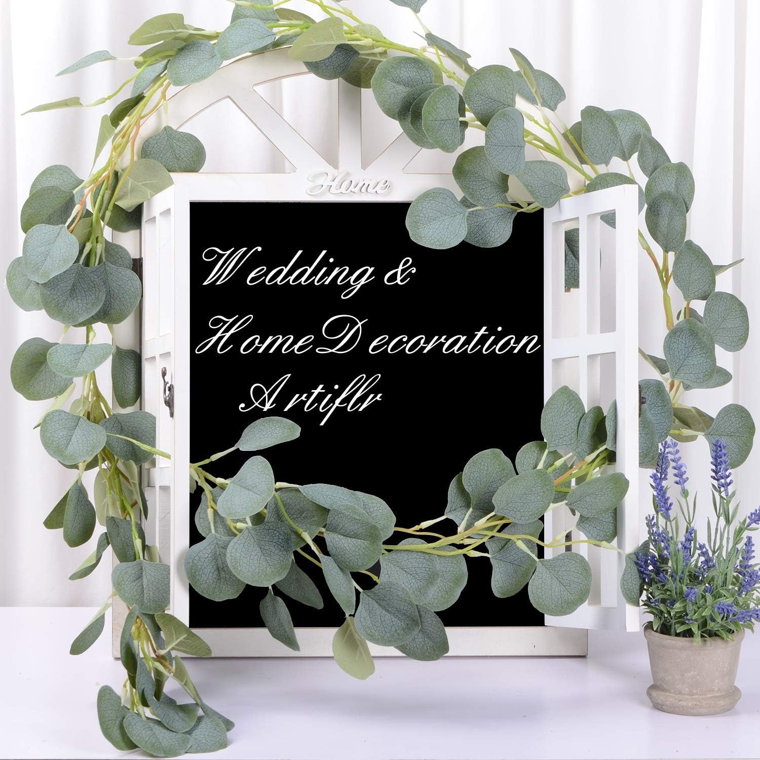 2Pack Artificial Eucalyptus Garland, 6 Ft Faux Silk Eucalyptus Leaves Vines Handmade Garland Greenery Wedding Backdrop Arch Wall Decor