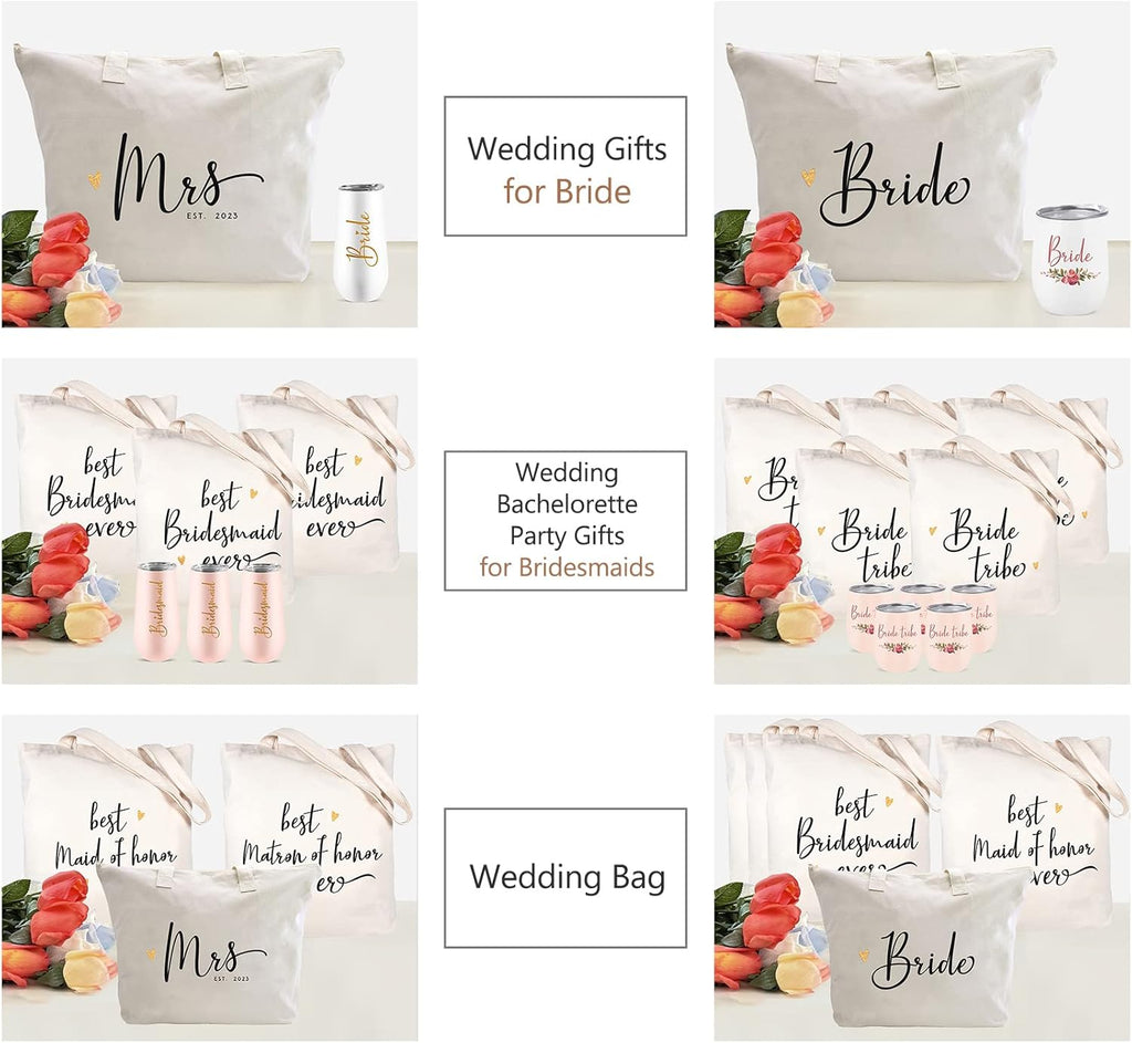 Bride to Be Gifts Wedding Gifts for Bride to Be Bag Bridal Shower Bachelorette Engagement Party Accessories Cotton Beach Canvas Shoulder Bag Tote with Zipper and Pocket