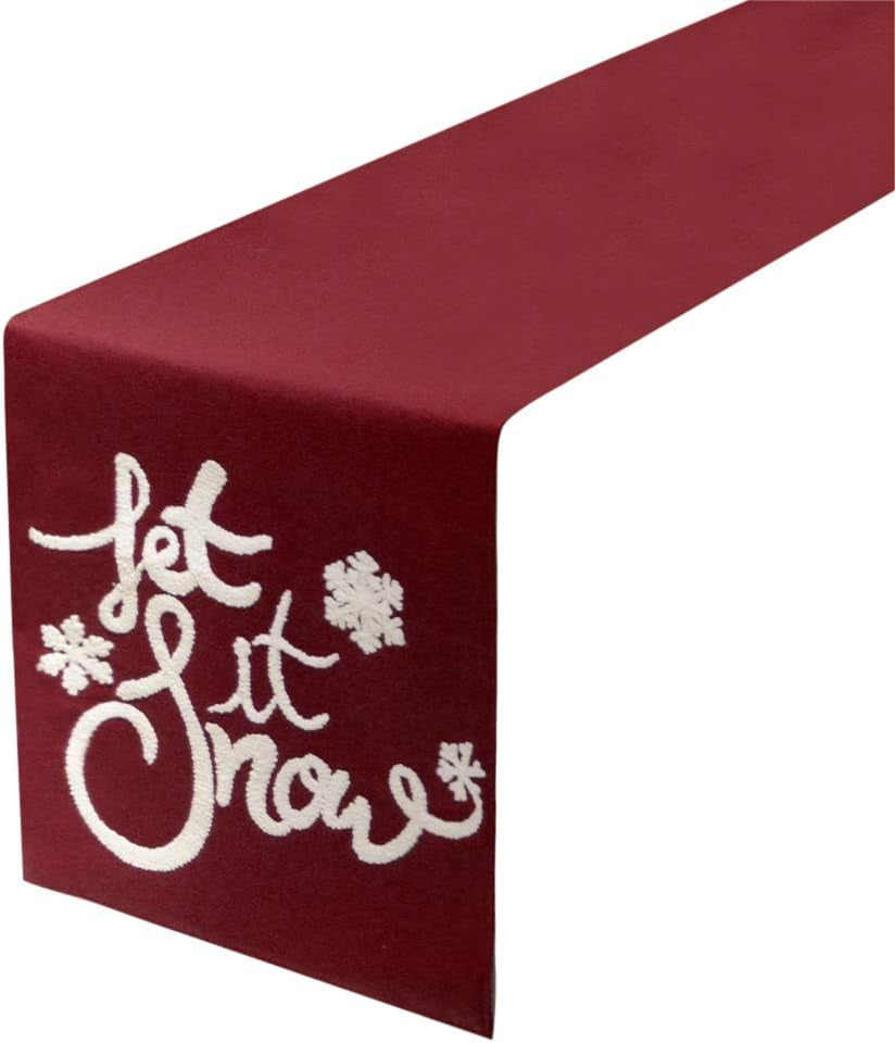 Christmas Table Runner, Embroidered Table Runner Christmas Theme, Christmas Table Runner for Christmas Holiday Party Table Decoration, 14 X 72 Inch (Red)