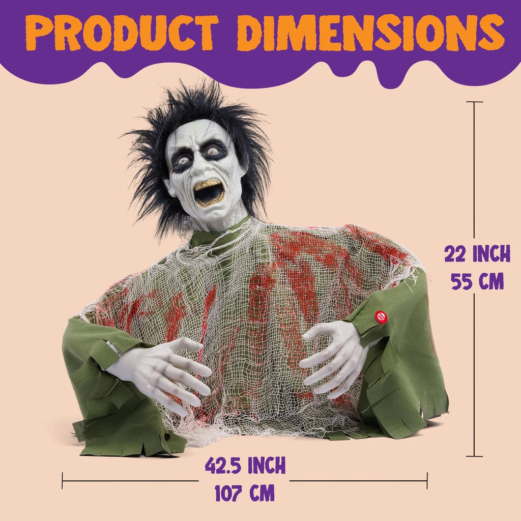 Halloween Decorations Outdoor,Animatronics Groundbreakers with Sound & Glowing Eyes for Graveyard,Zombie Props Halloween outside Decor
