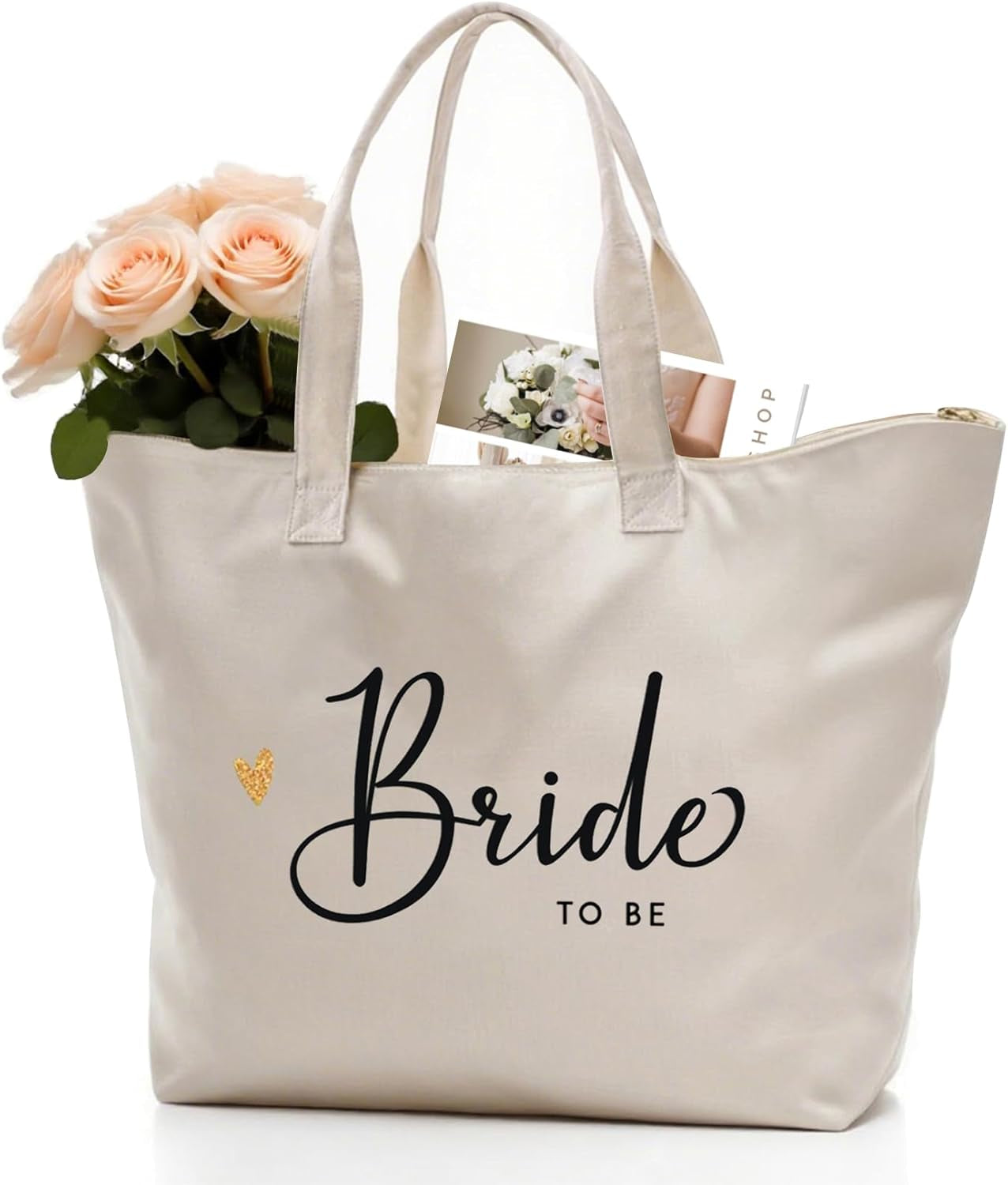 Bride to Be Gifts Wedding Gifts for Bride to Be Bag Bridal Shower Bachelorette Engagement Party Accessories Cotton Beach Canvas Shoulder Bag Tote with Zipper and Pocket