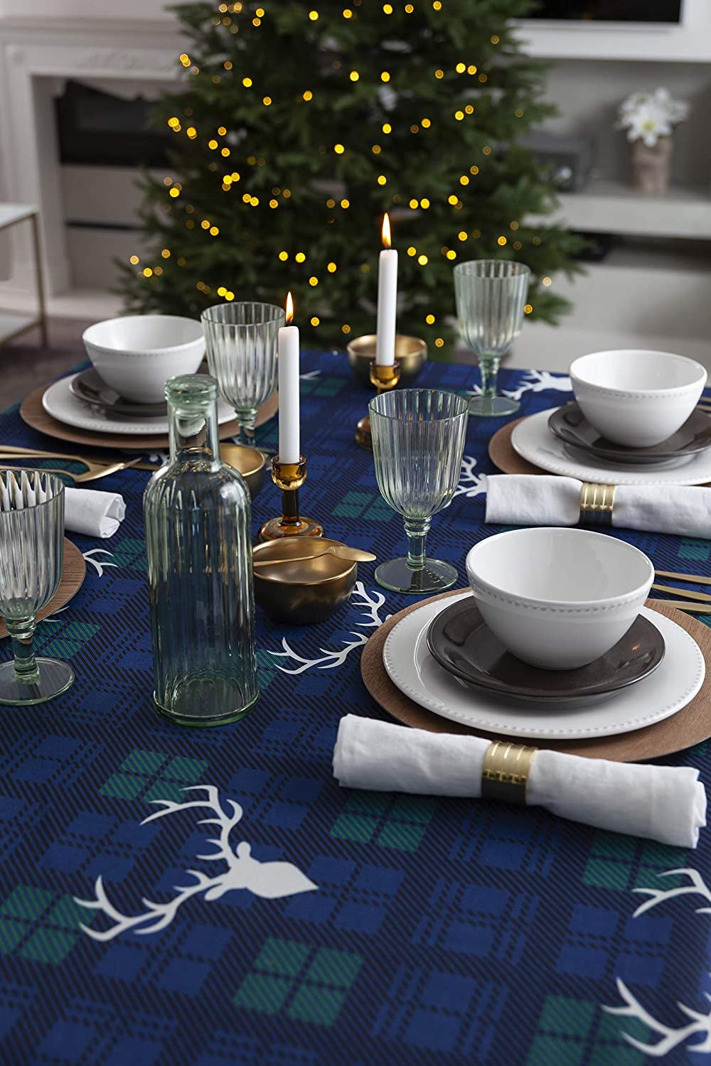 Blue Tartan Christmas Table Cloth Rectangle Table Cloths (59" X 86", Traditional)