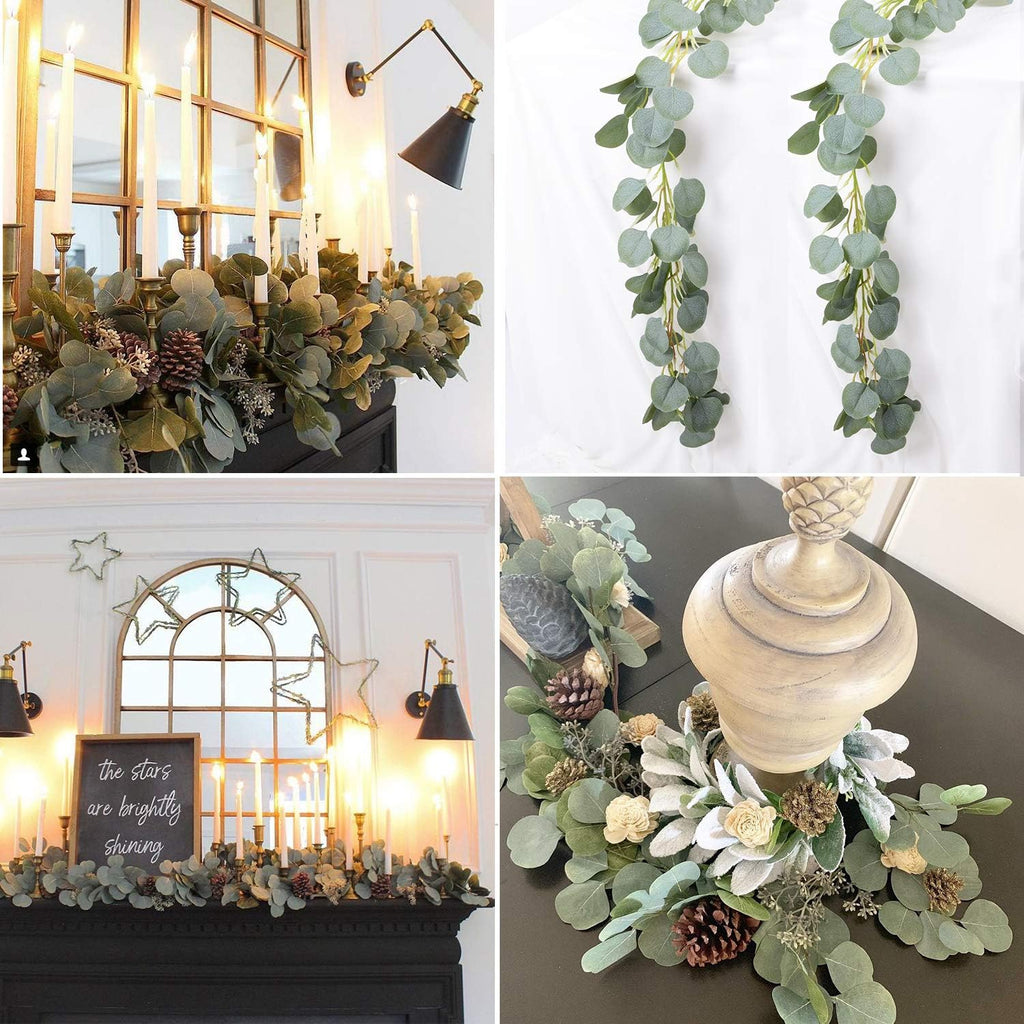2Pack Artificial Eucalyptus Garland, 6 Ft Faux Silk Eucalyptus Leaves Vines Handmade Garland Greenery Wedding Backdrop Arch Wall Decor