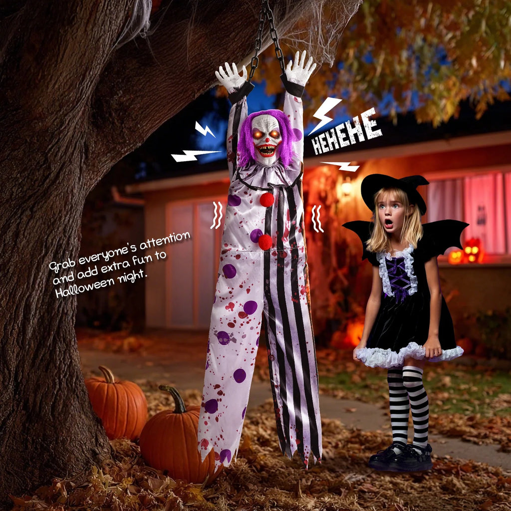 63In Halloween Animatronics, Hanging Halloween Clown Sound Sensor, Scary Halloween Decorations Outdoor, Haunted House Prop