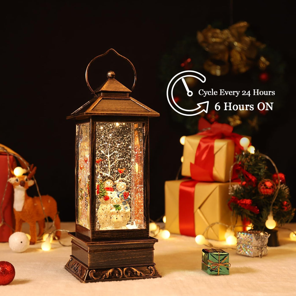 House & Garden Decoration,Christmas Lantern with 8 Pieces of Music,Sparkling Crystal Keep Circling around the Snowman Families. Music Box as a Christmas Gift. (Snowman Families)