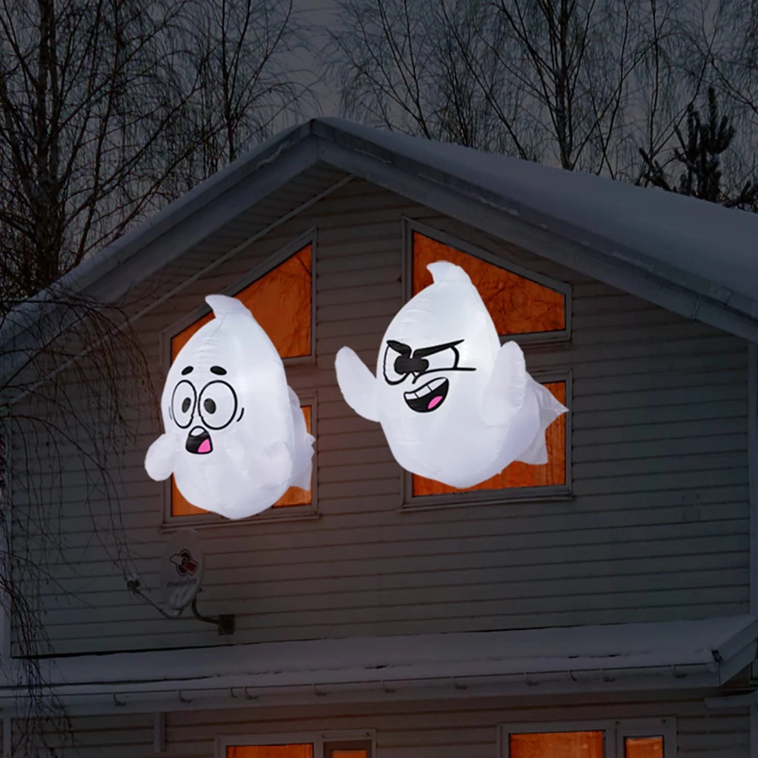 2 Pack Halloween Inflatable Window Ghost,2.6 FT Outdoor Scary Flying Ghost Broke Out from Window with Built-In LED Blow up Inflatable for Window Decoration Yard Garden Lawn Decor