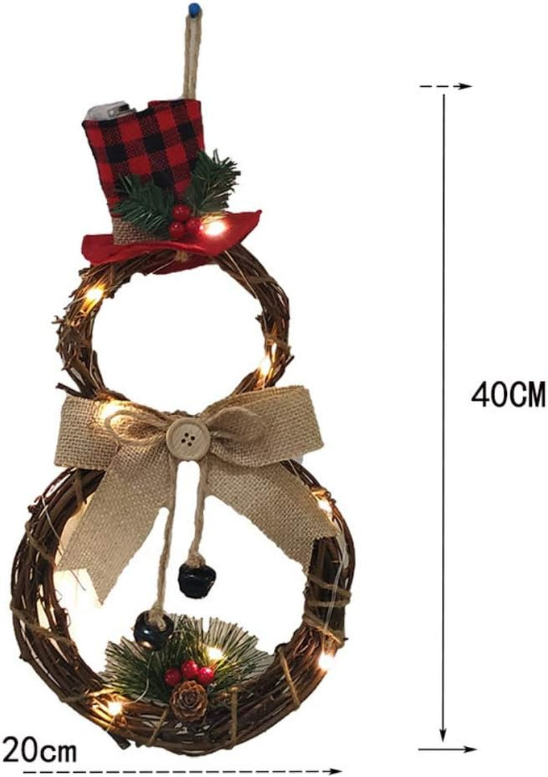 Christmas Wreath Hanging Decor Cute Xmas Snowman Garland LED Light Artificial Christmas Wreath Christmas Ornaments for Christmas Party Decor