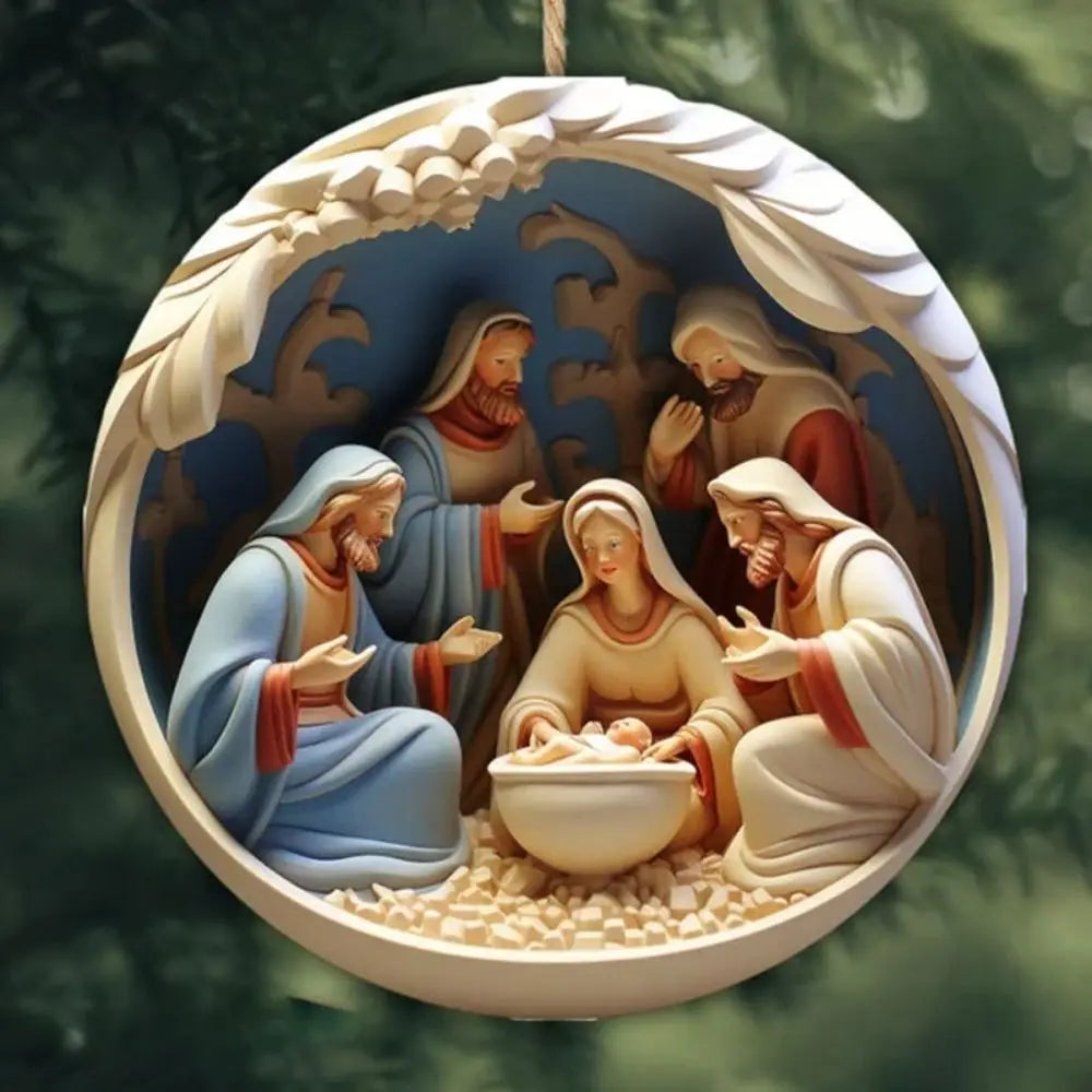 New 2D Creative Painted Nativity Christmas Pendant Christmas Tree Ornaments Acrylic Hangable Christmas Decoration Home Decor