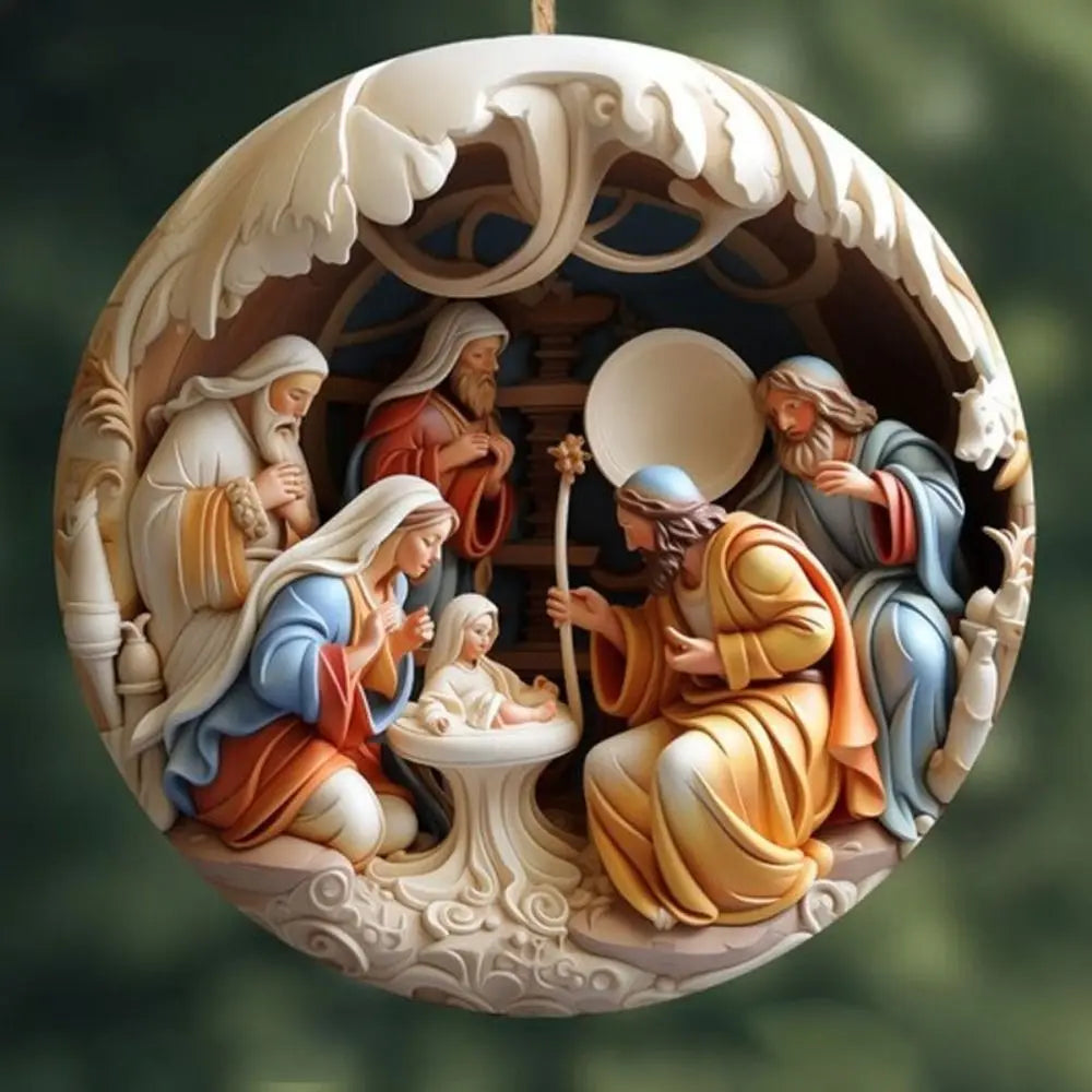 New 2D Creative Painted Nativity Christmas Pendant Christmas Tree Ornaments Acrylic Hangable Christmas Decoration Home Decor
