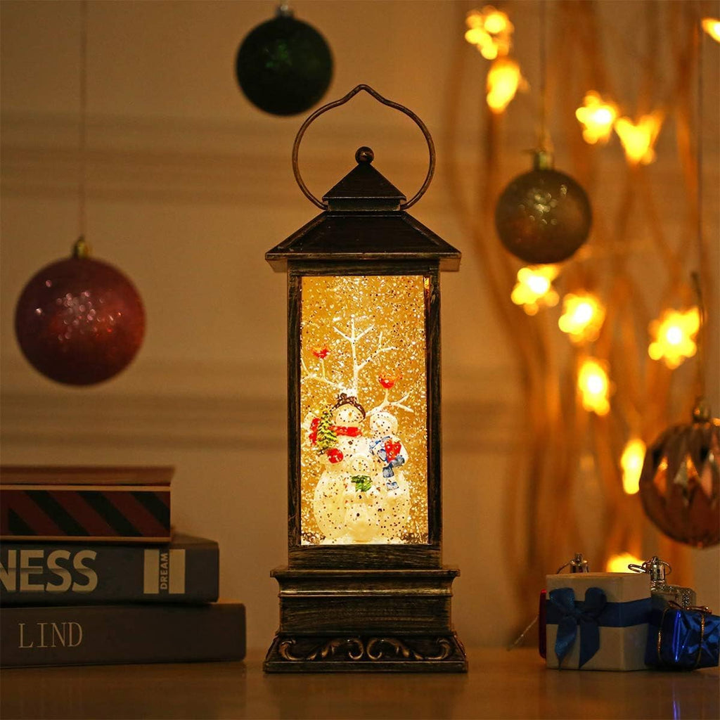 House & Garden Decoration,Christmas Lantern with 8 Pieces of Music,Sparkling Crystal Keep Circling around the Snowman Families. Music Box as a Christmas Gift. (Snowman Families)