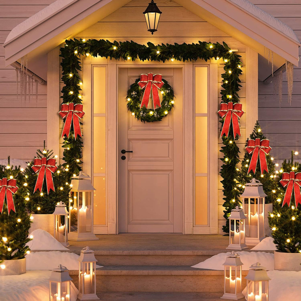 12 Pieces Glitter Christmas Bows Christmas Wreath Ribbon Bow 9.84 X 7.87 Inches Christmas Tree Ornaments Large Bows for Christmas Party Decoration