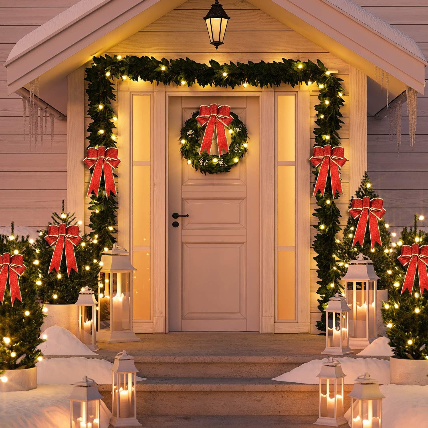 12 Pieces Glitter Christmas Bows Christmas Wreath Ribbon Bow 9.84 X 7.87 Inches Christmas Tree Ornaments Large Bows for Christmas Party Decoration