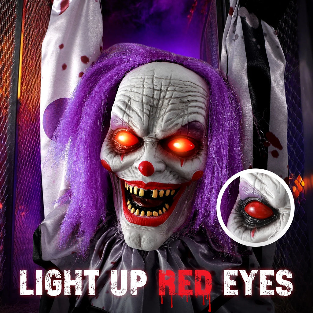 63In Halloween Animatronics, Hanging Halloween Clown Sound Sensor, Scary Halloween Decorations Outdoor, Haunted House Prop