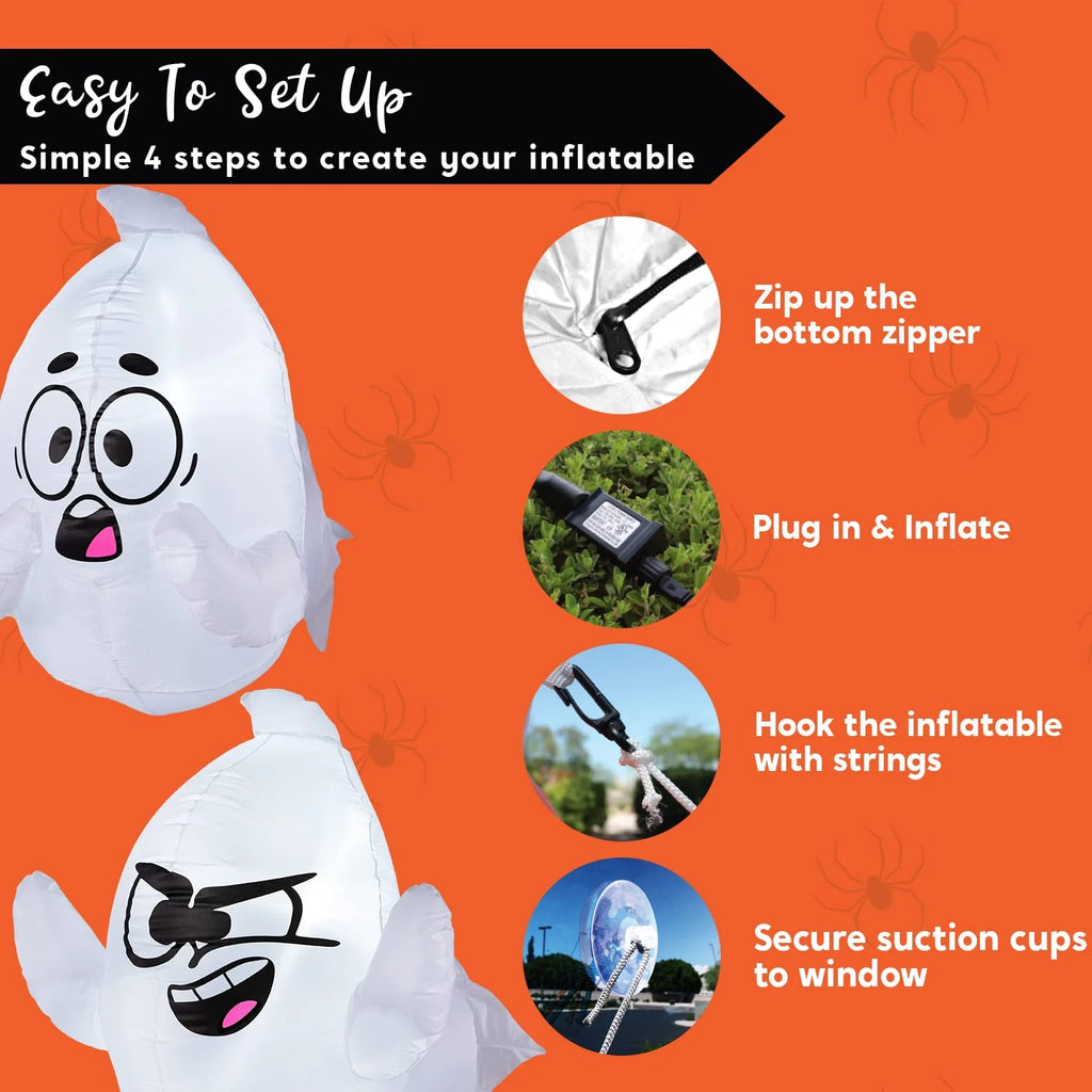 2 Pack Halloween Inflatable Window Ghost,2.6 FT Outdoor Scary Flying Ghost Broke Out from Window with Built-In LED Blow up Inflatable for Window Decoration Yard Garden Lawn Decor